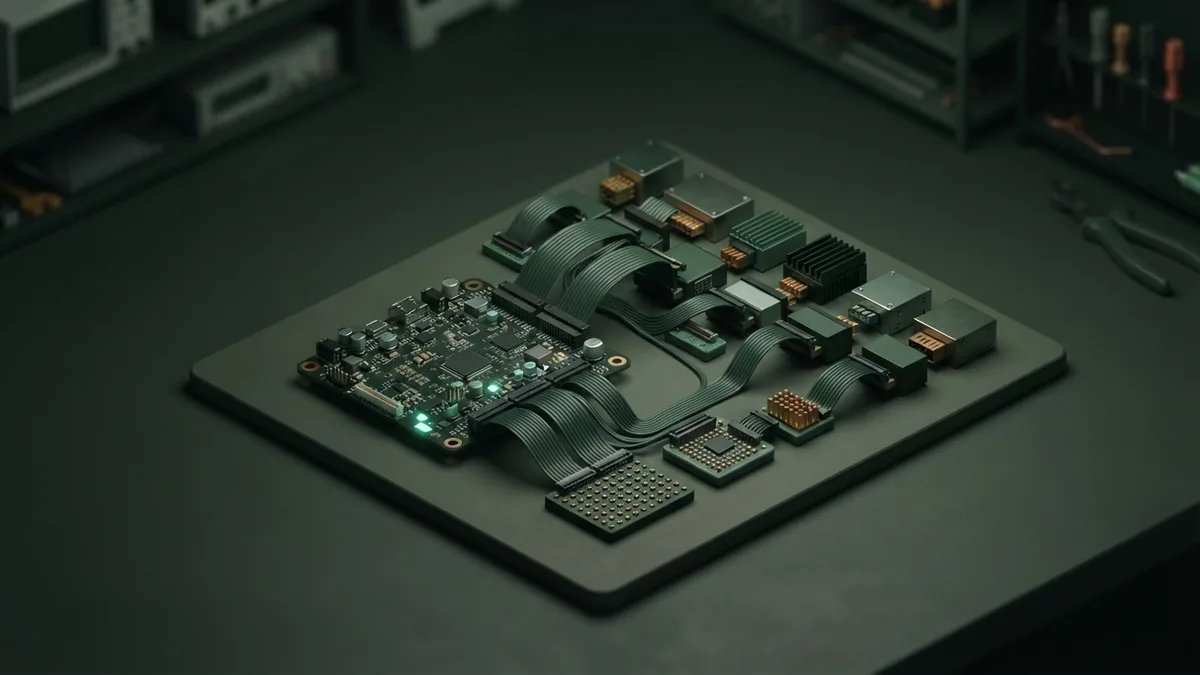 Carefully arranged MCP connection hardware for testing and troubleshooting server access