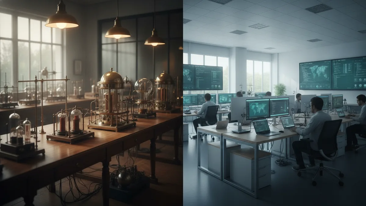Historic research lab scene representing early AI agent ideas
