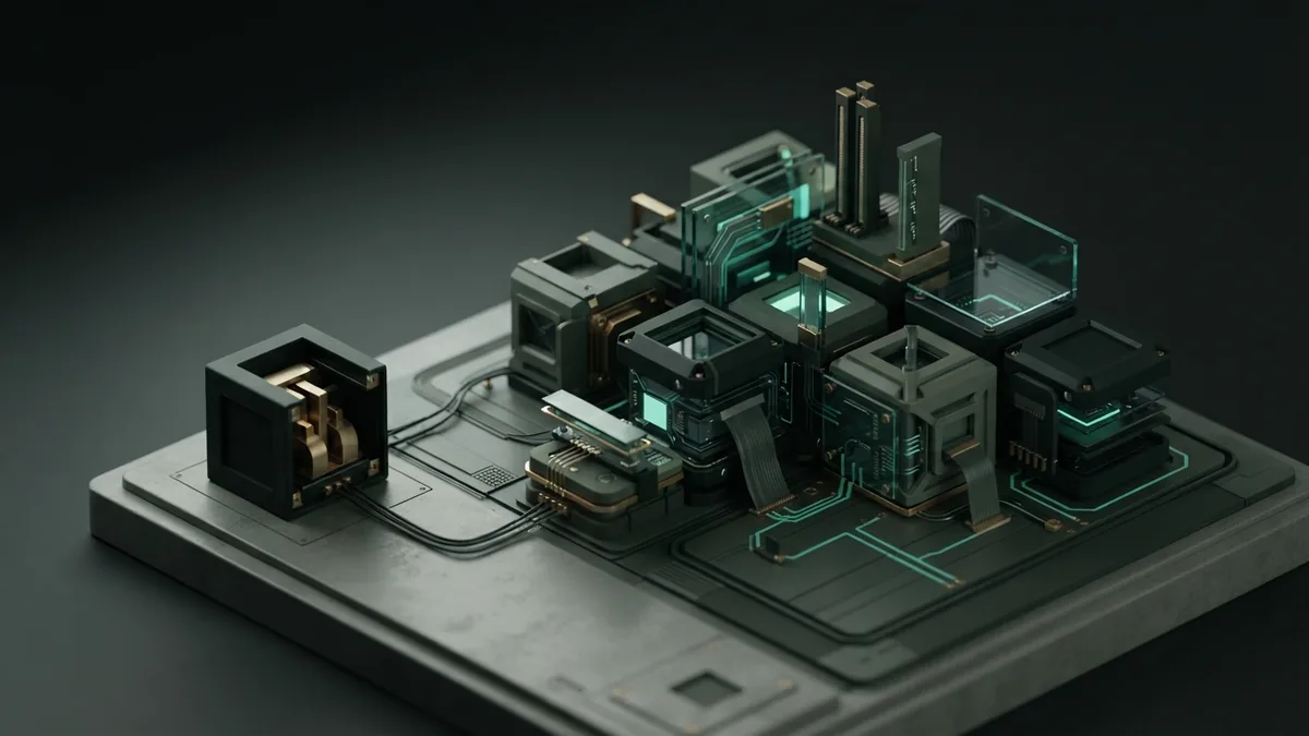 Isometric modular structures representing different types of AI agents and system designs