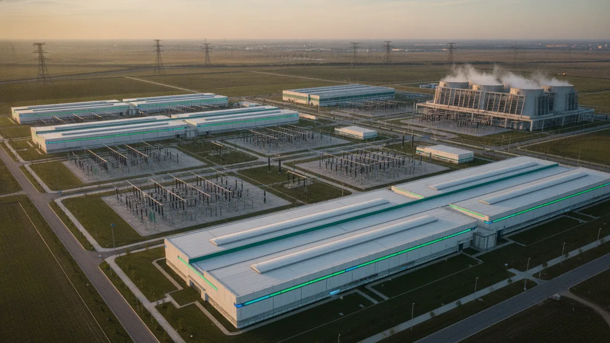 Large AI data center campus Large-scale AI data center campus with power systems and cooling plant