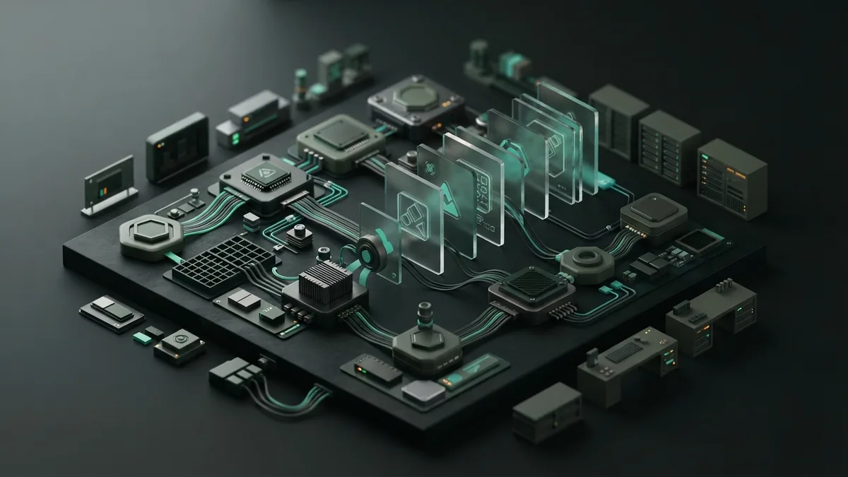 Controlled AI agent workflow Abstract agent workflow with connected steps and controlled paths for business tasks