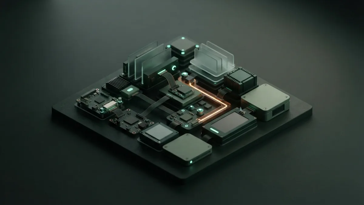 Isometric emergency care signal system with linked modules and muted amber accents
