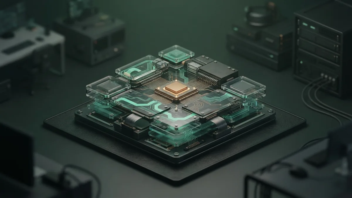 Future paths for safe healthcare AI Isometric healthcare technology system with layered safeguards and subtle copper detail