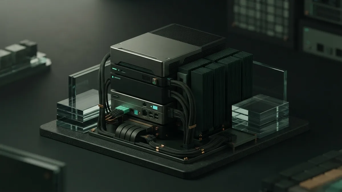 Inference compute and cost balance Isometric compute modules showing the balance of inference speed and cost