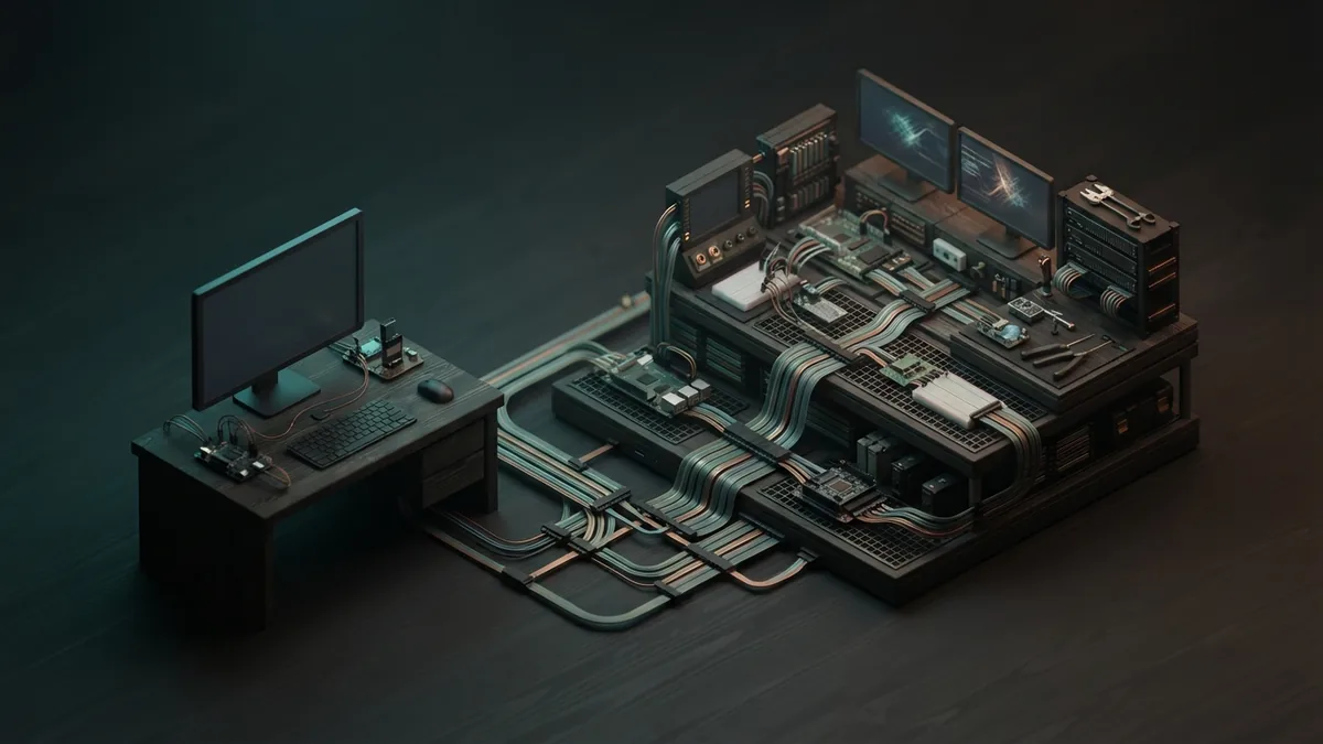 Two linked workspaces showing retail and institutional trading systems