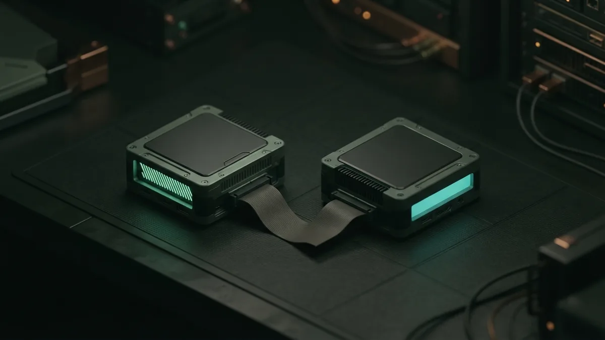 Modular computing systems linked by a single cable for a business data flow