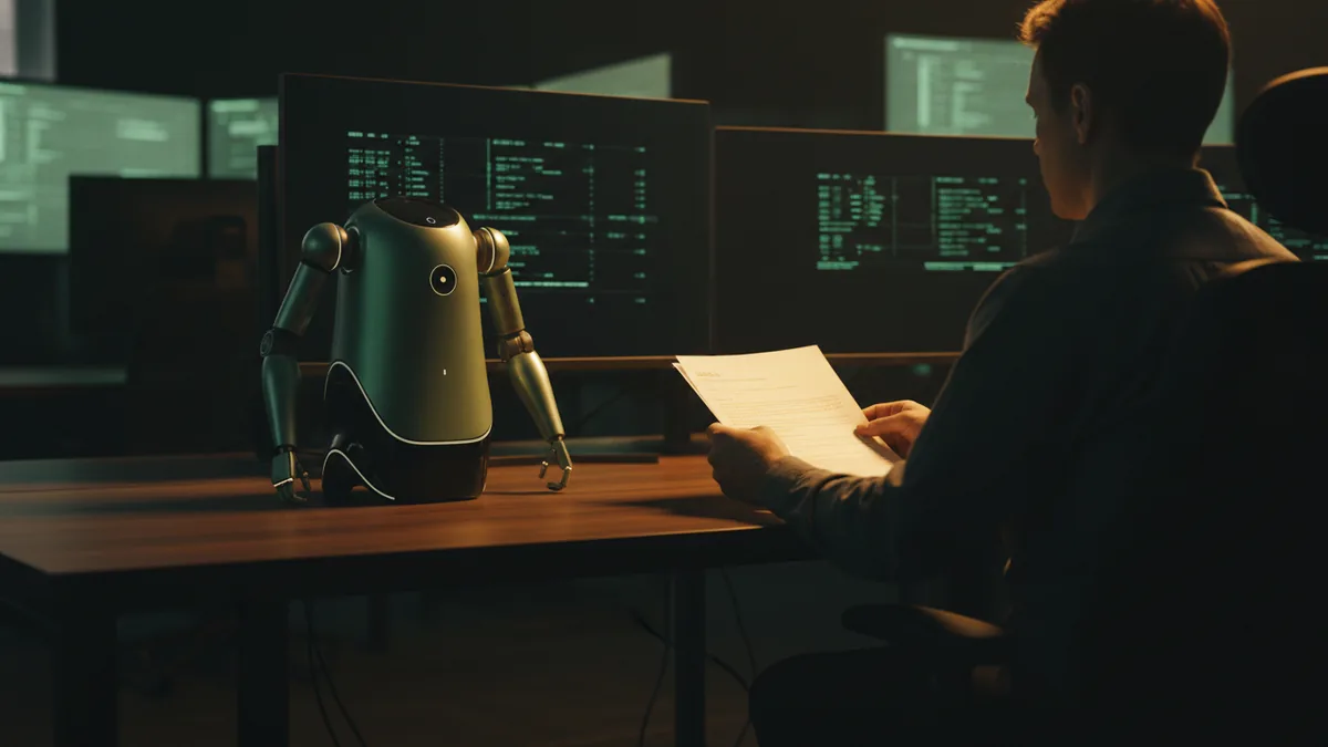 Careers and job pressure from AI Human review work alongside automation in an office setting