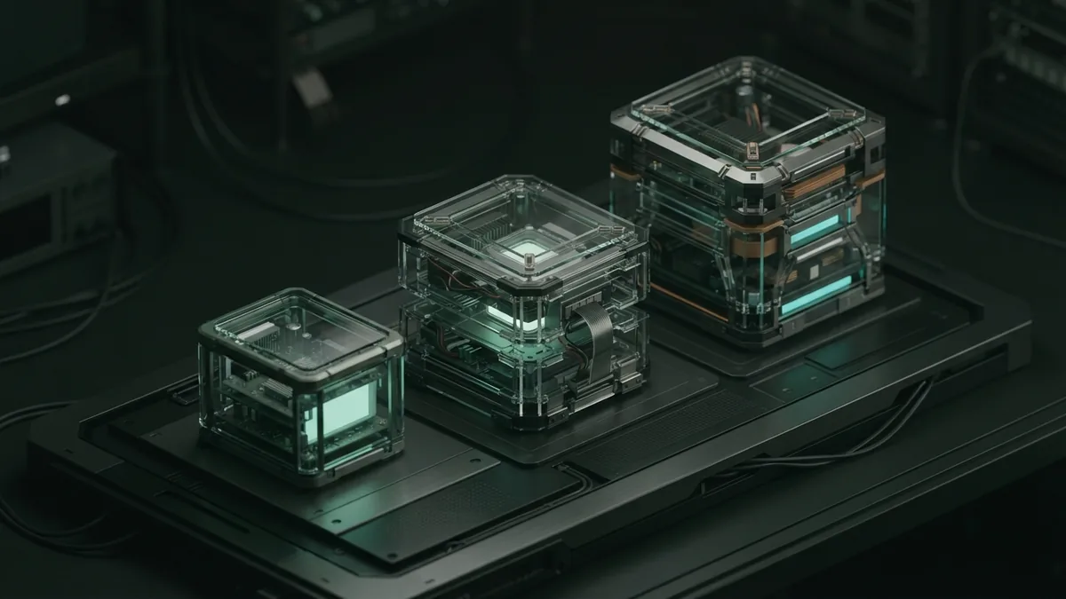 Three AI model tiers Three layered modules showing different AI model sizes and task depths
