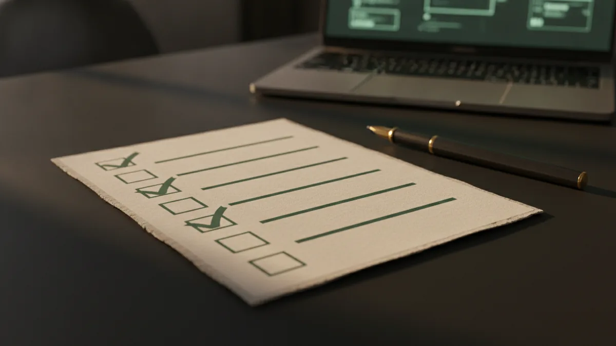 Checklist and pen showing a method to evaluate AI tools