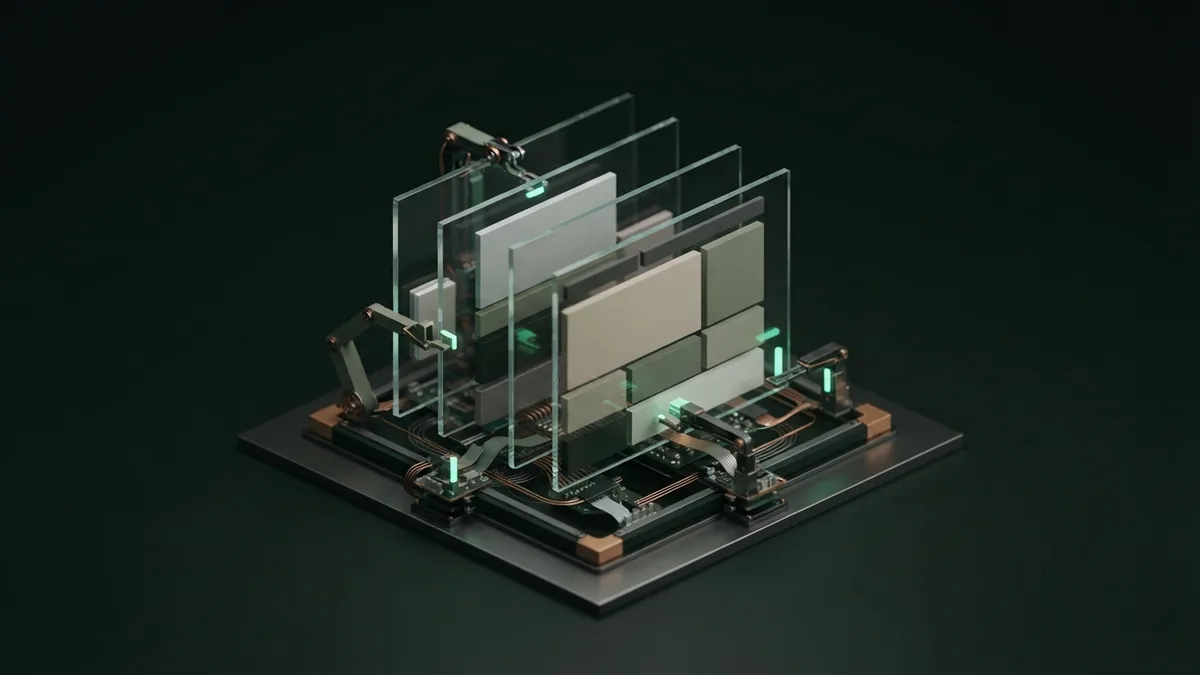 Blank glass panels and modular blocks arranged into a responsive website layout