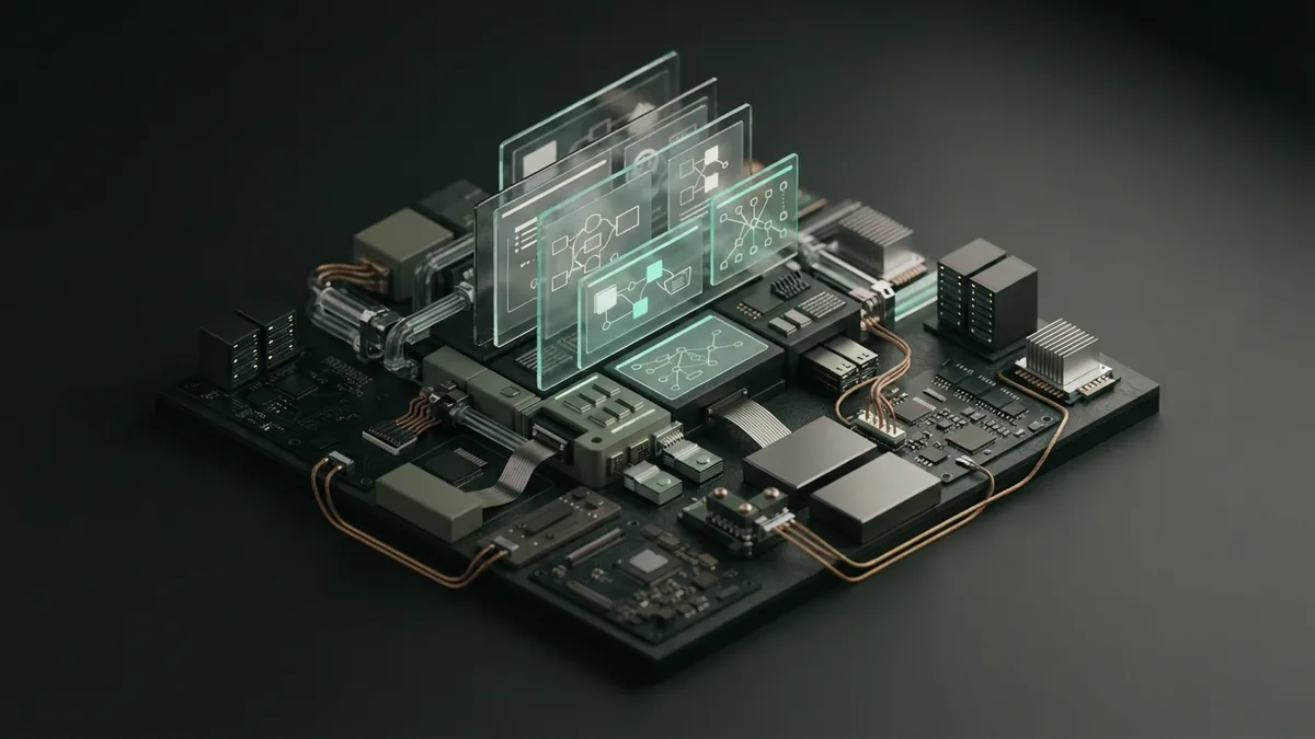 Complementary modular components form a compact and balanced AI startup system