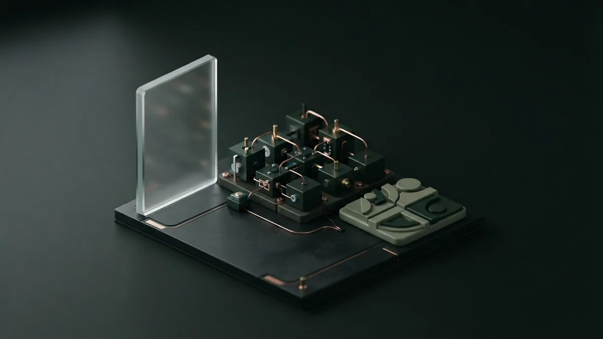 Distinct tool types in one system Abstract AI marketing tool forms arranged as blank panels and modular components