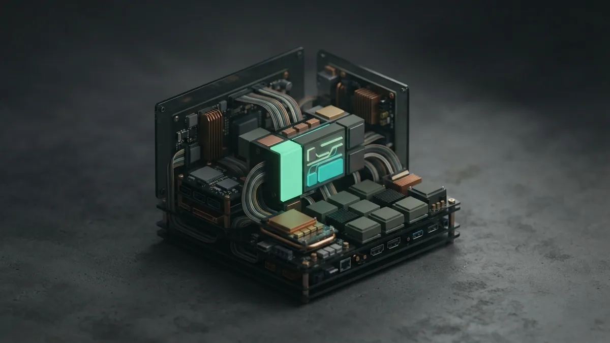 Isometric miniature workstation with circuit boards and modular parts for software development