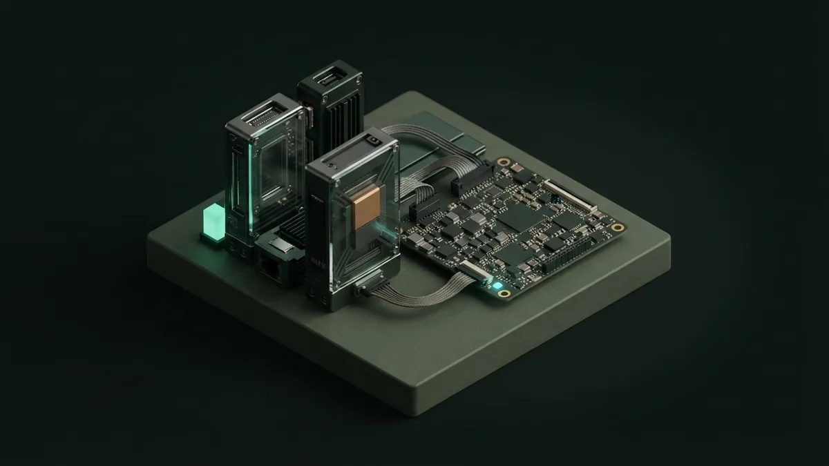 Measured arrangement of glass and metal modules beside a circuit board