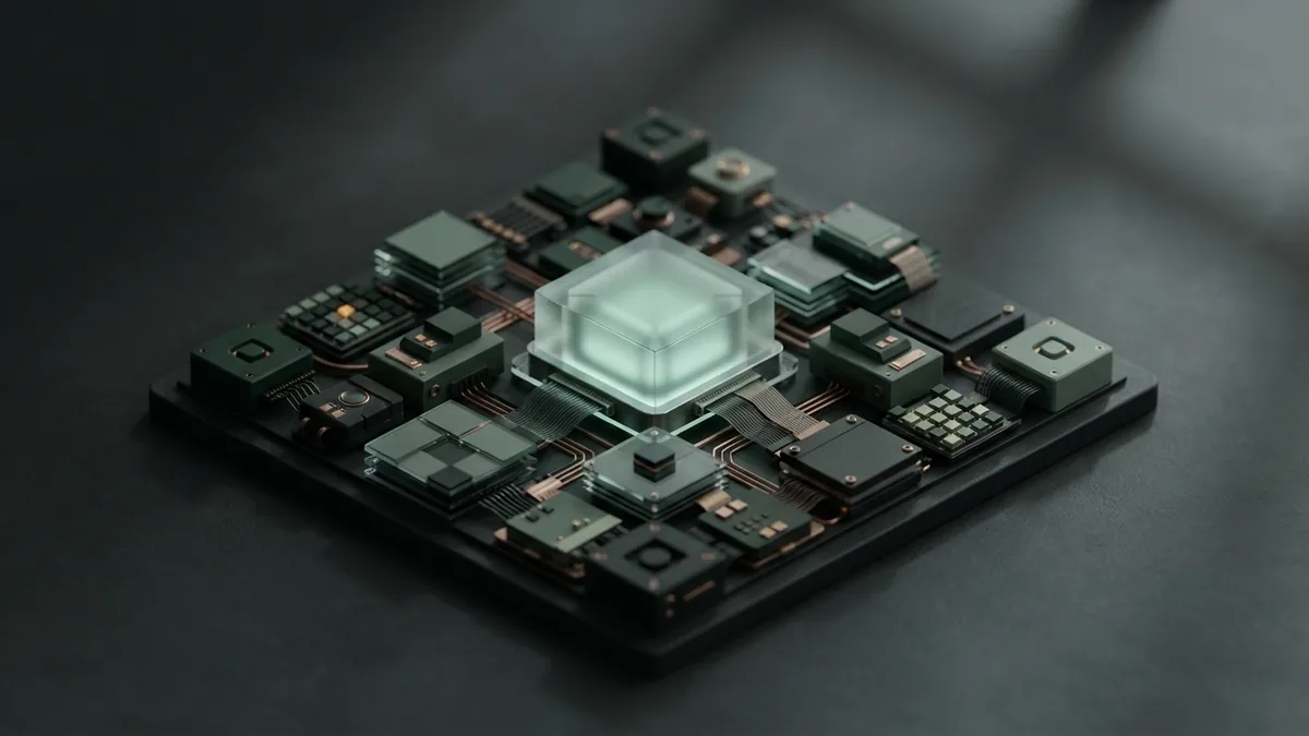 Balanced compute blocks and layered panels representing careful model resource use