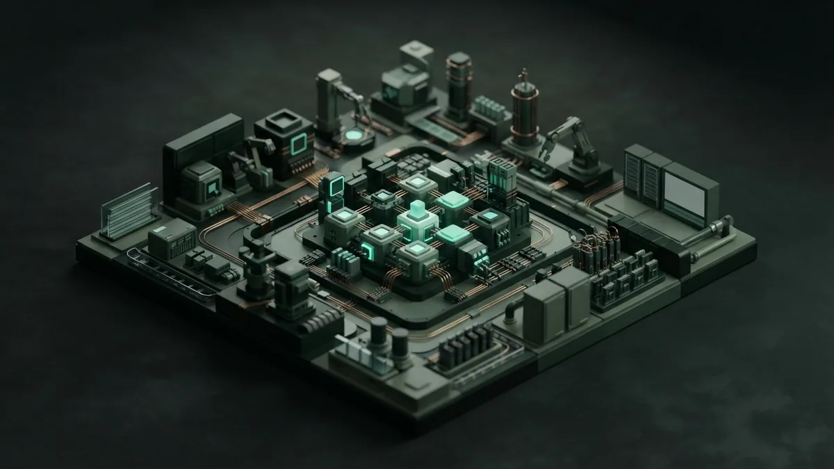 Enterprise AI use cases Isometric factory systems showing predictive maintenance and AI use cases