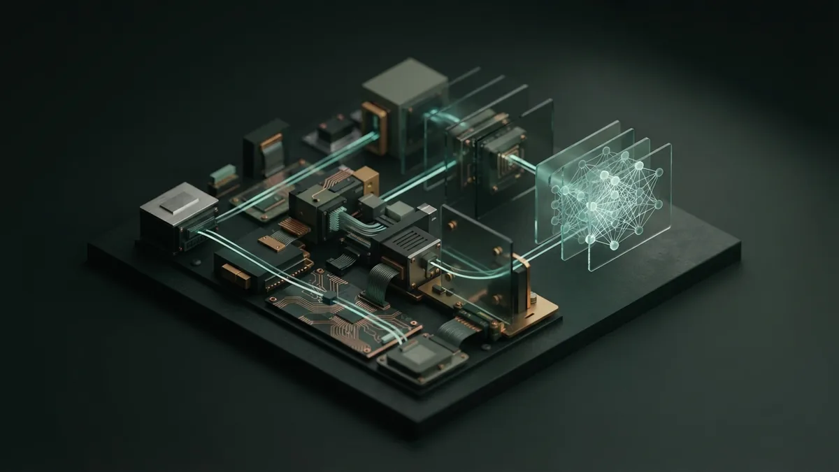 How model training works Abstract training system with data paths feeding linked neural network modules