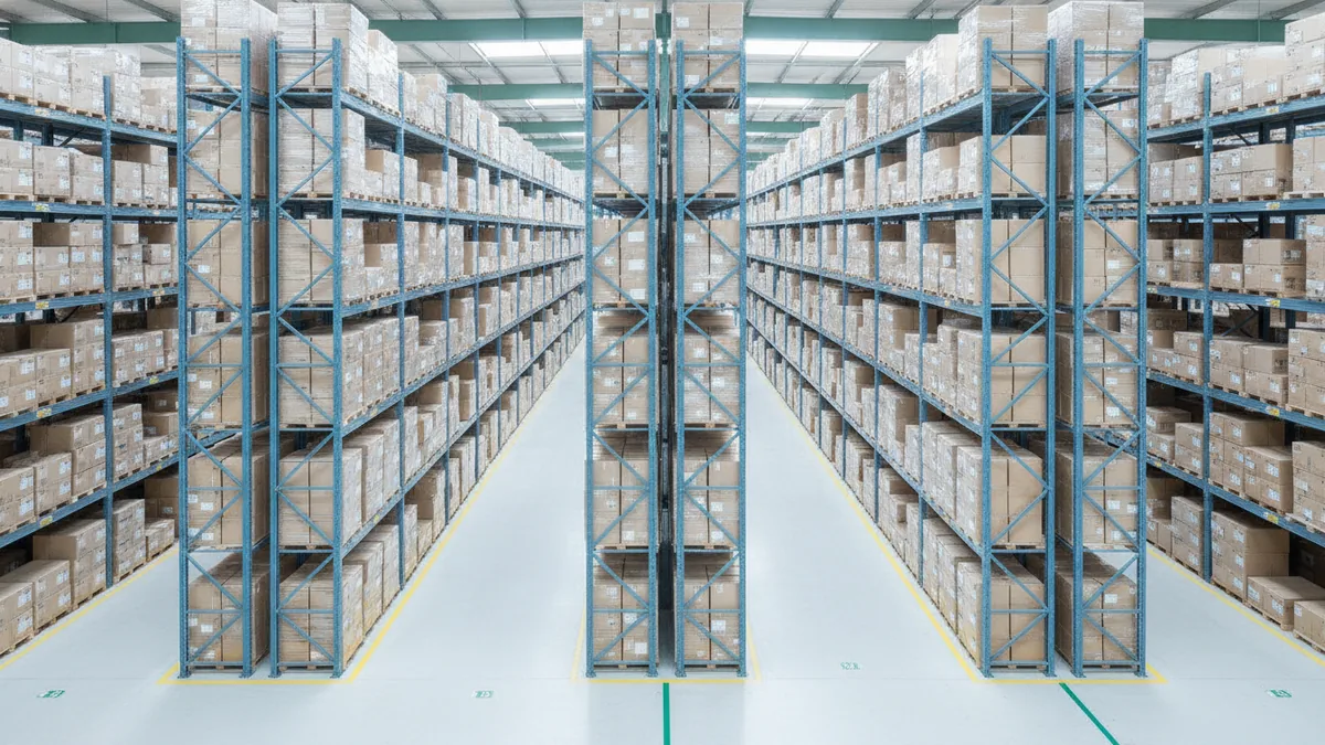 Organized warehouse shelves with stocked goods ready for demand planning