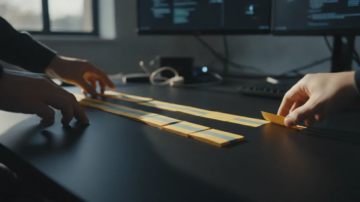 Sticky-note timeline showing phases for learning AI skills.