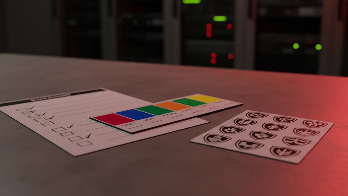 A checklist and color swatches set up for verifying logo colors and star elements.