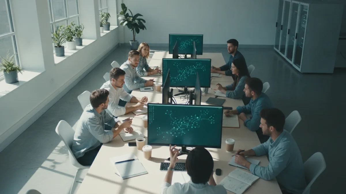Business team working with cloud computing tools during an AI project