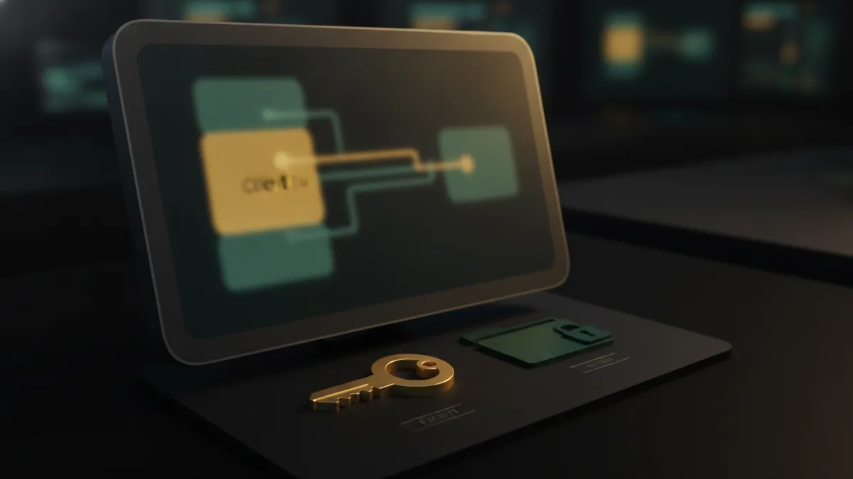 Secure configuration scene representing keys and connection info for Claude code