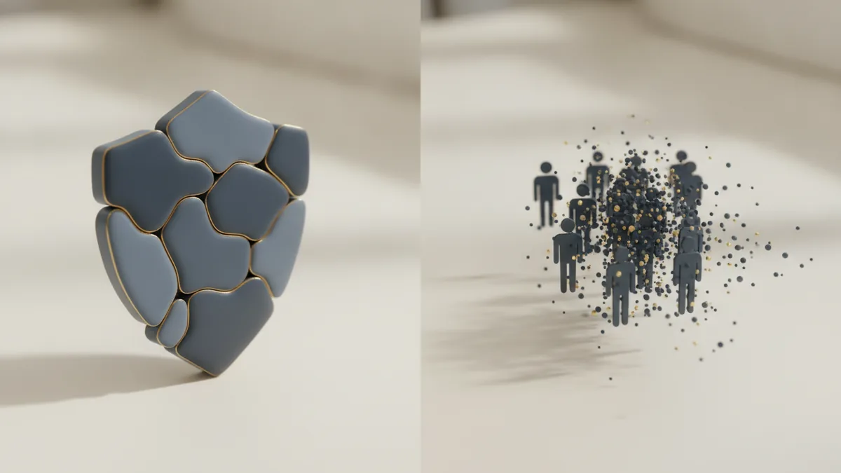 Visual metaphor for risk reduction in AI auditing, including fairness and security