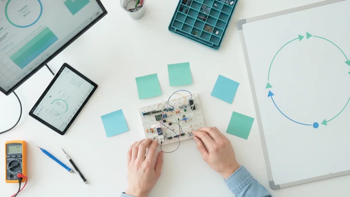 A prototyping setup that represents ideation, testing, and iteration for AI products