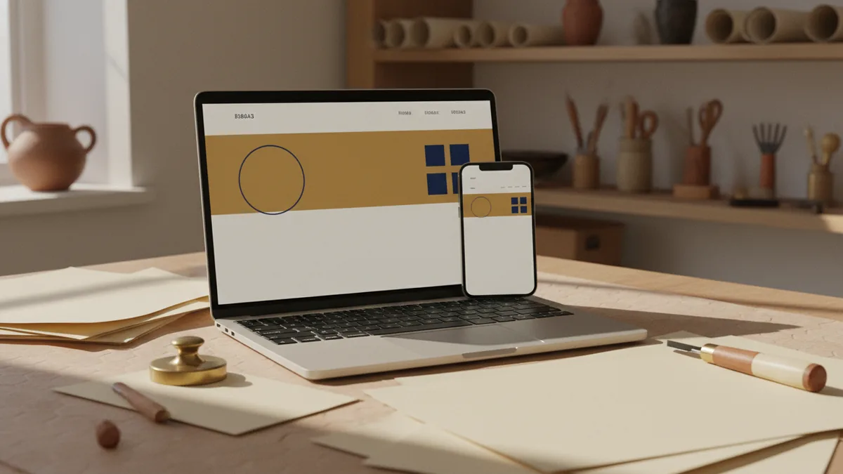 A phone and laptop showing space in a website header for a logo