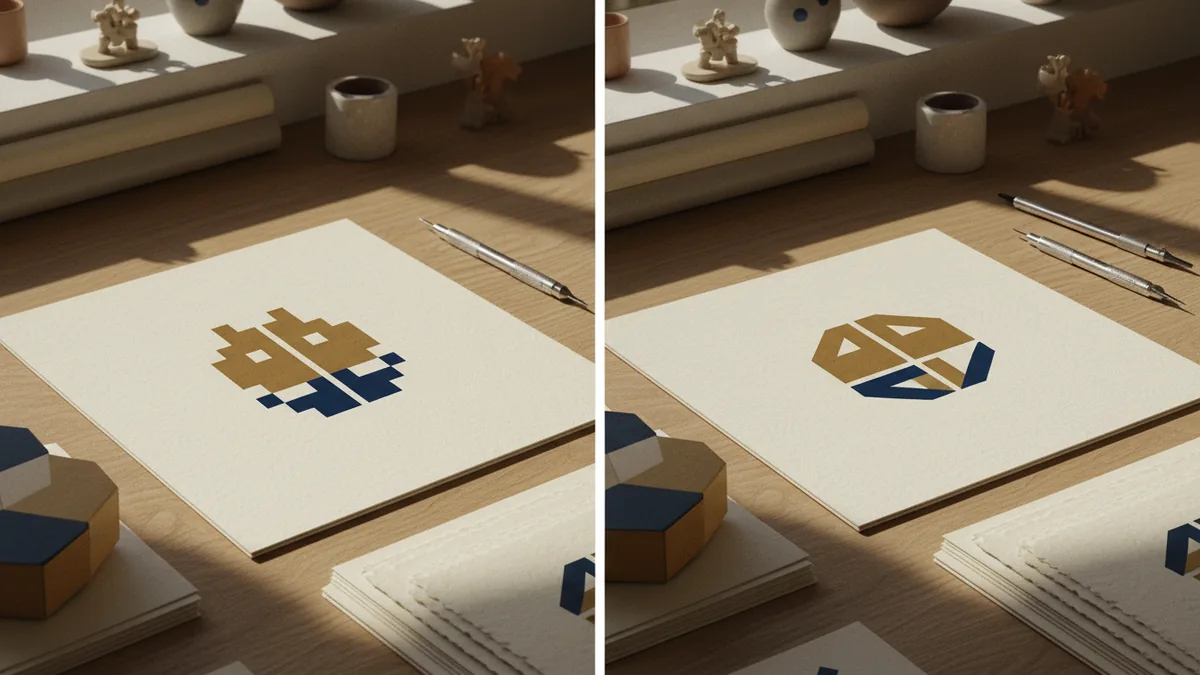 Vector stays sharp Side-by-side comparison of blurry and sharp logo edges when scaling.