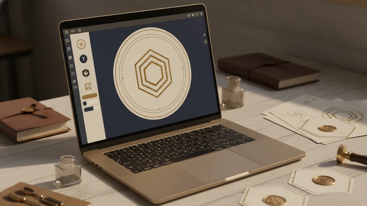 A focused workspace for building a round logo layout using Canva tools.