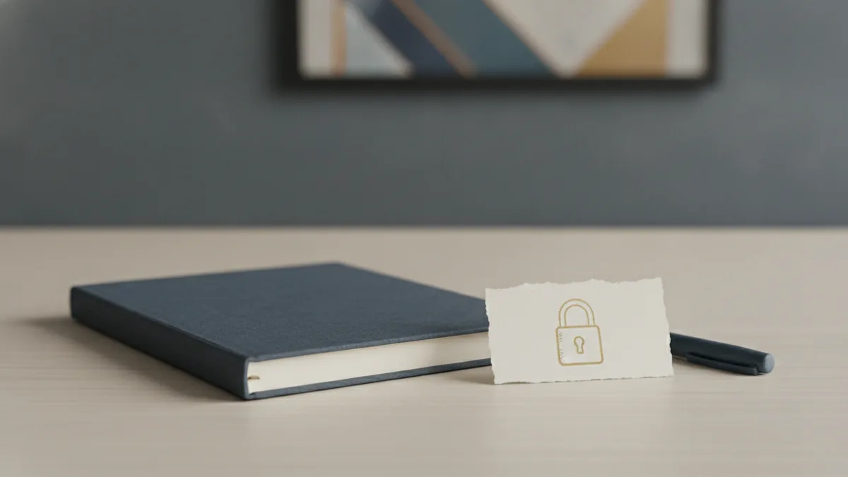 Privacy and ethics theme with a notebook and lock symbol on paper.