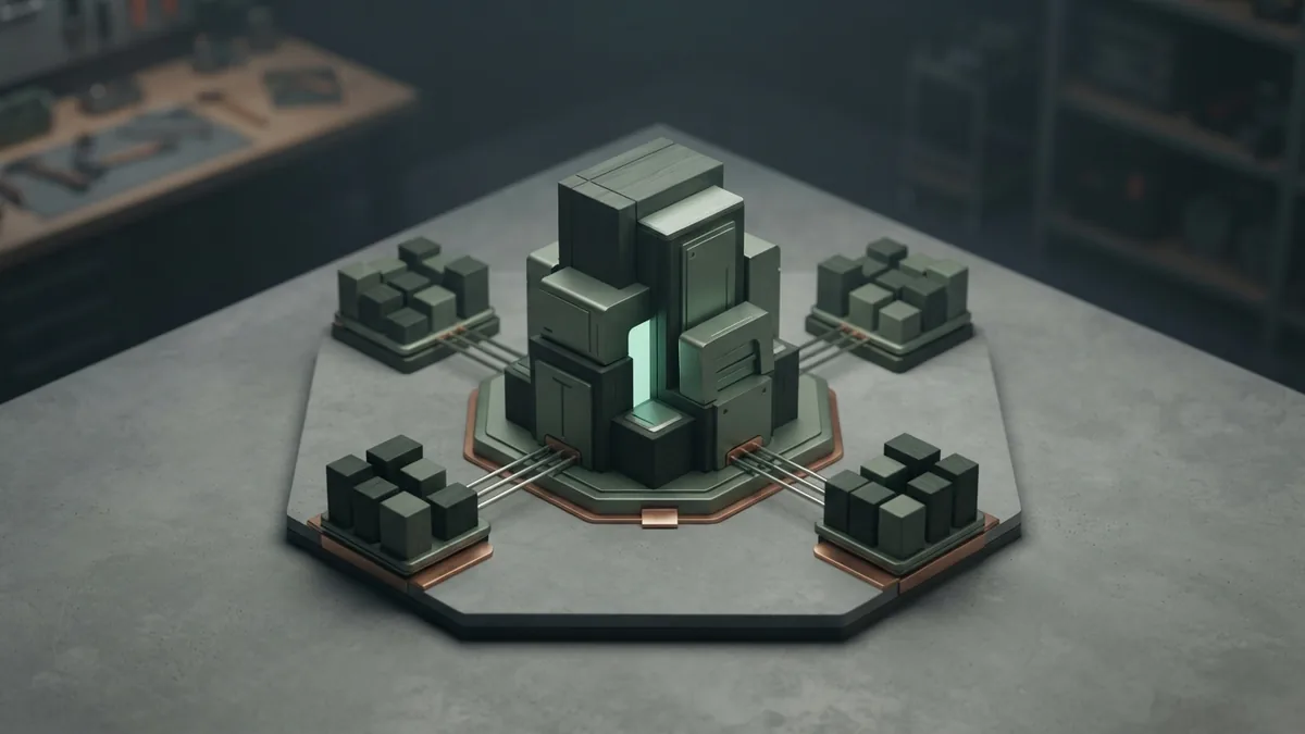 Modular blocks arranged around a central structure to show a company’s divided equity