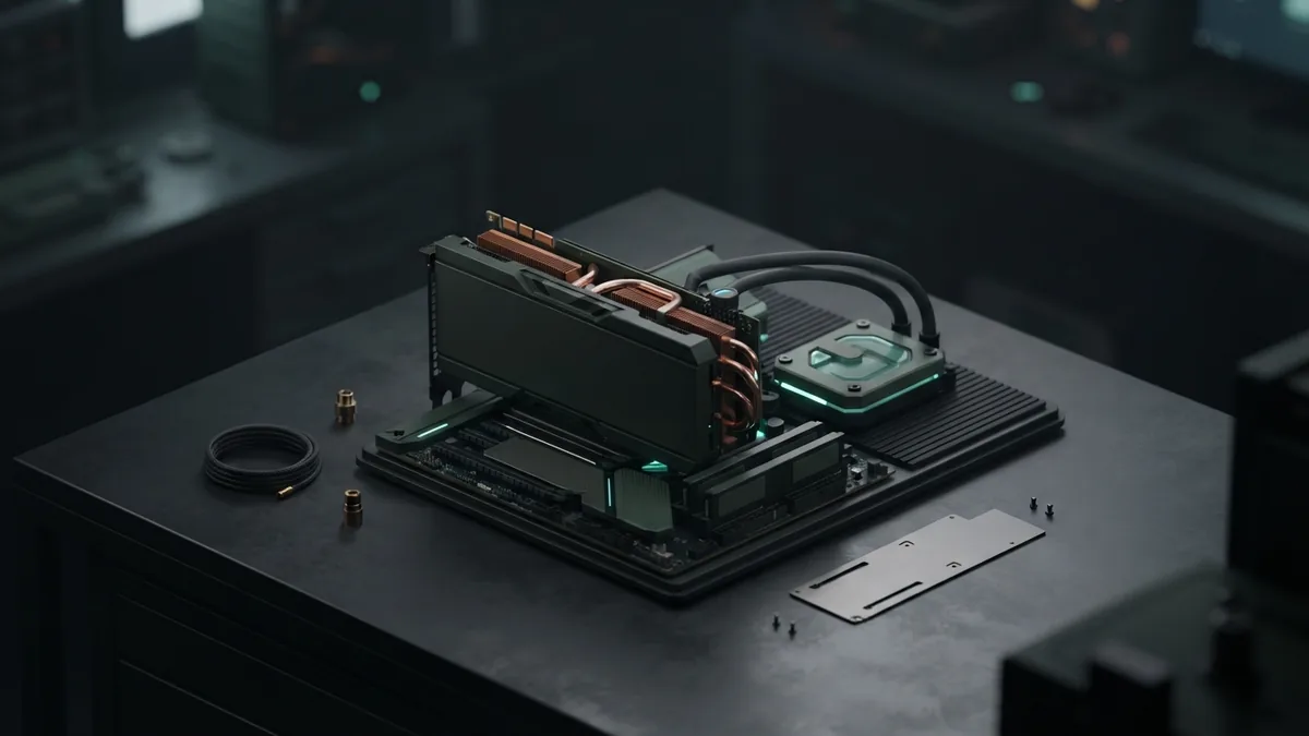 Graphics card and memory modules arranged for a local AI hardware setup
