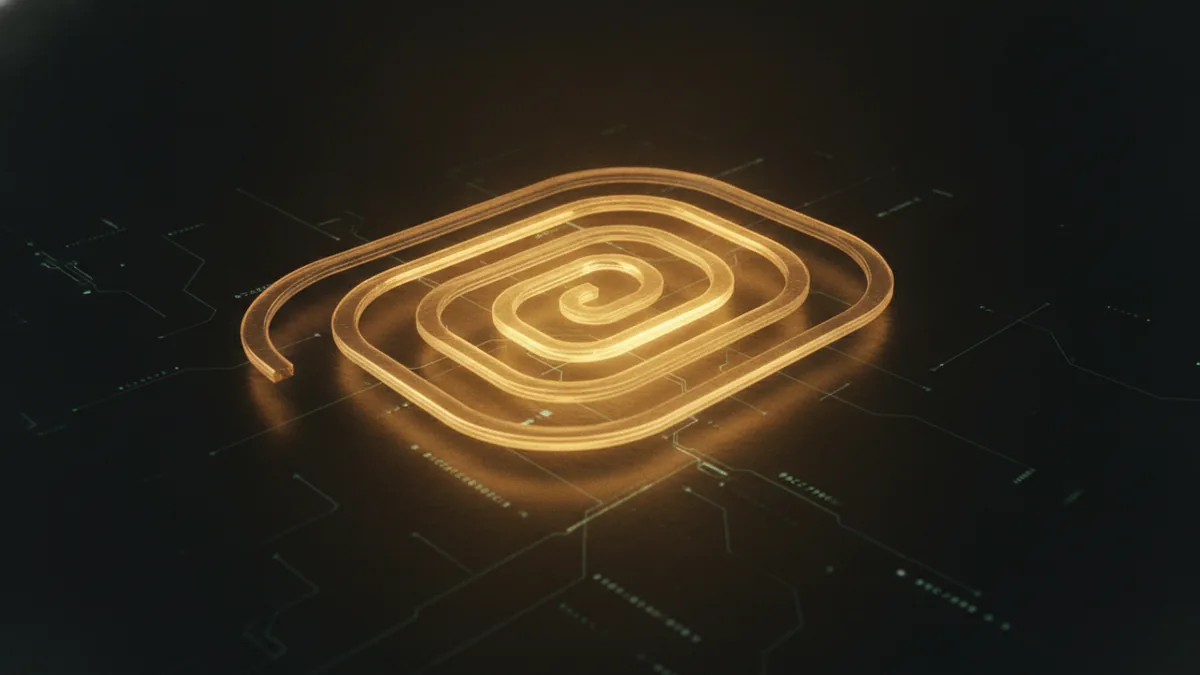 Recursive feedback pattern Recursive loop of light shaped like a feedback path to represent self-improvement.