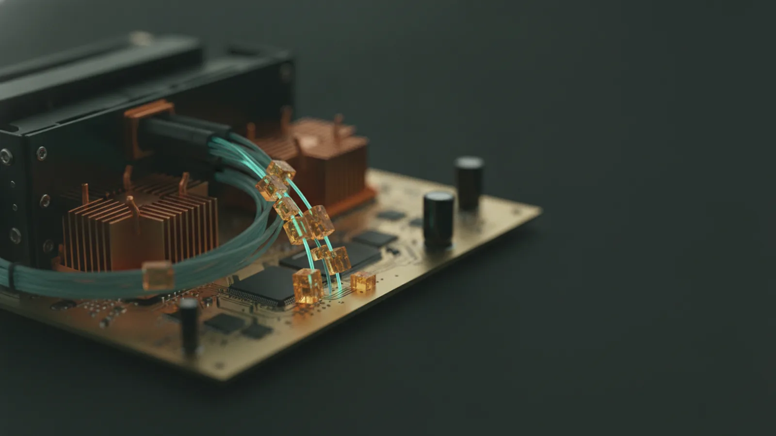 TestML brand still — abstract, precise developer-tool aesthetic in teal and near-black