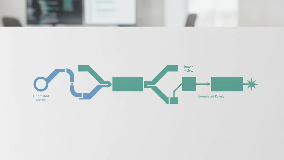 Business workflow showing automated tasks moving through review stages
