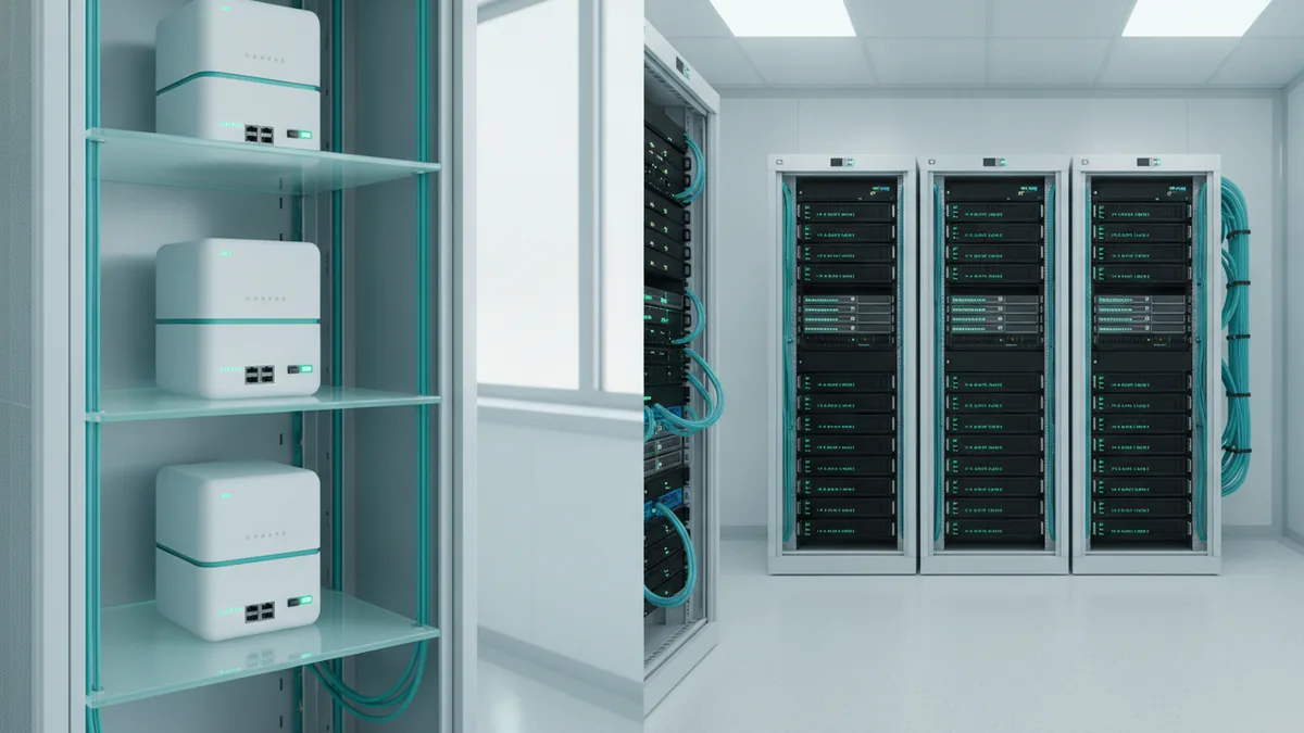Cloud and on-premise infrastructure comparison with servers and storage drives