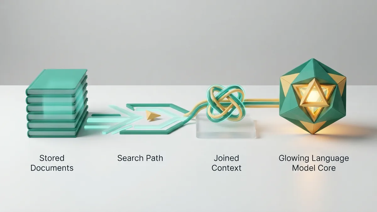 Four parts of an AI RAG system Four-stage AI RAG system linking documents, retrieval, context, and generation
