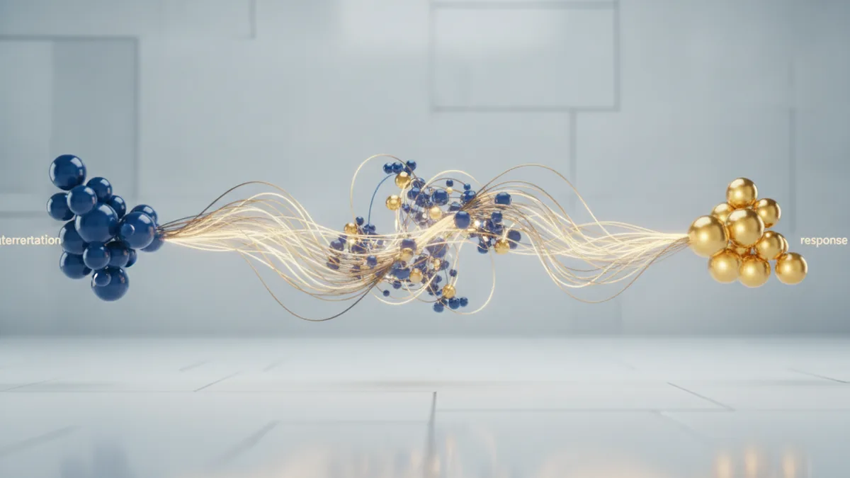 Connected nodes representing the steps AI chatbots take to answer.