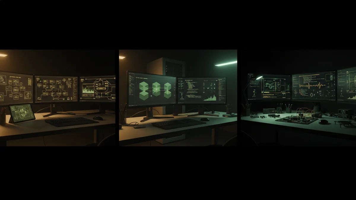 Three workspace setups representing application, platform, and embedded AI approaches