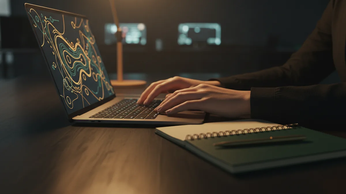 Hands typing on a laptop beside notes, representing using LLMs in real work.
