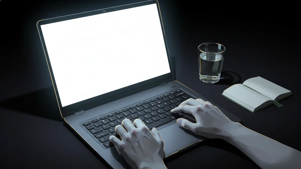 Models and chat systems milestones Hands typing on a laptop while researching AI milestones in a focused workspace