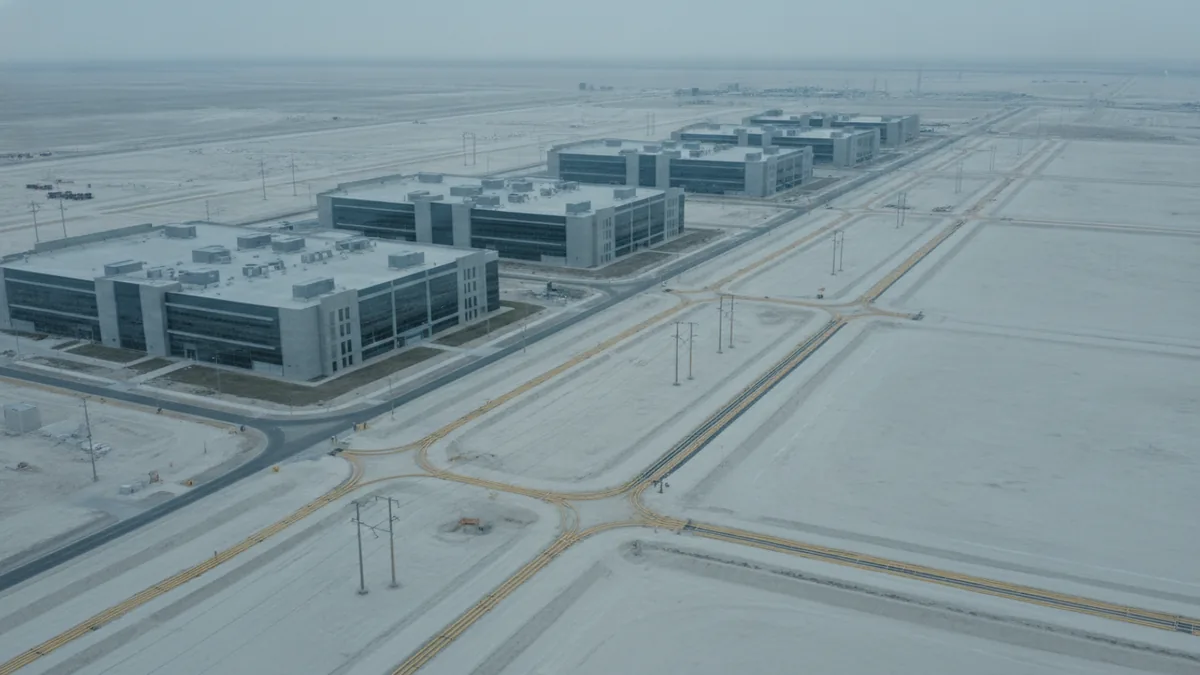 Regional clustering of capacity Clustered data center buildings along an industrial power and fiber corridor.