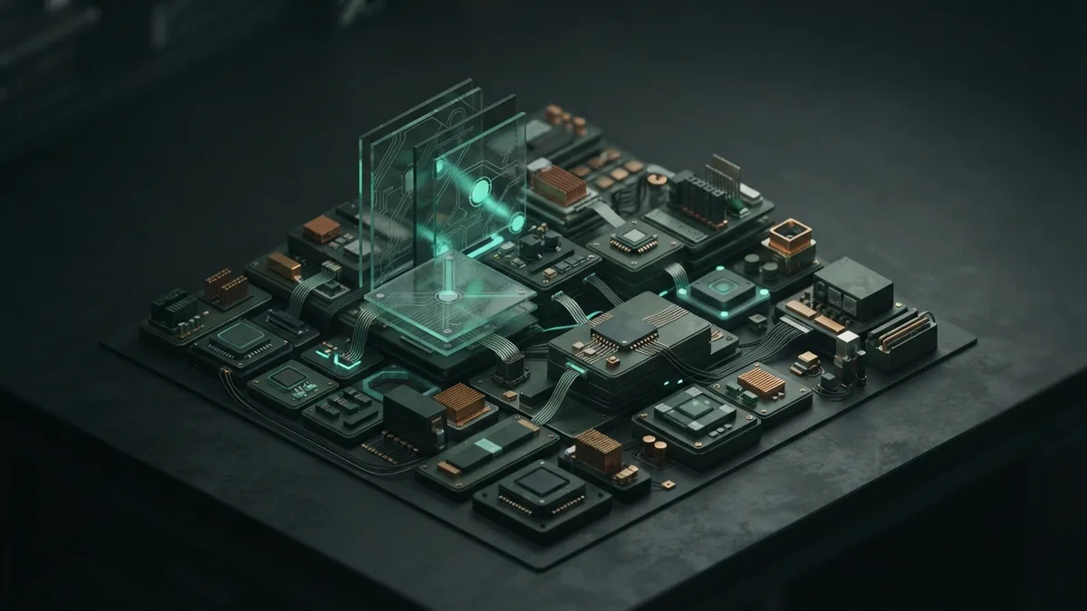 AI tools for content planning Isometric content planning system with layered panels and connected production blocks