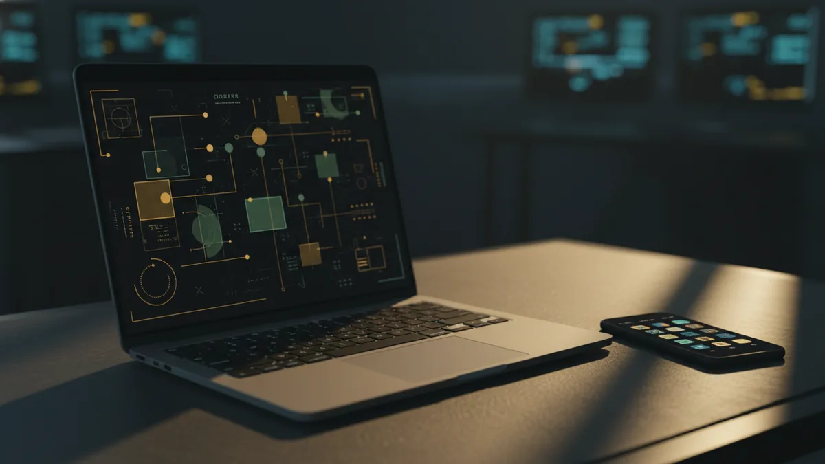 Laptop and phone set up for verifying AI partnership claims