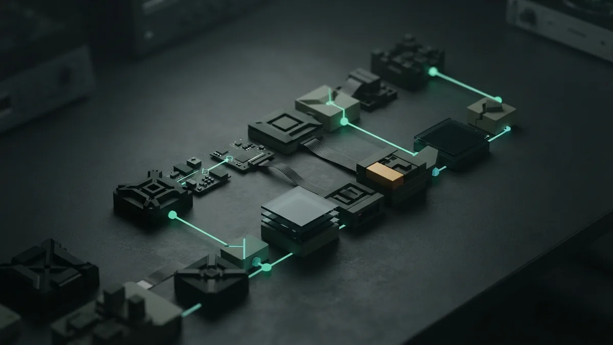 Aligned modular blocks represent the steps in a clear AI prompt task